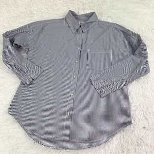 NSF Navy and White Striped Button-Down Shirt roll tab sleeve